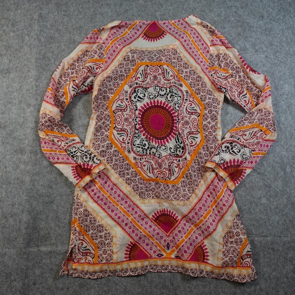 Athleta Swim Coverup Womens Small Silk Blend Long Sleeve Tunic Paisley Boho Pink - Picture 5 of 9